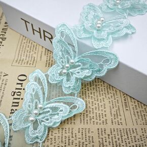 YIYUQIN 3 Yards Butterfly Pearl Organza Lace Butterfly Pearl Organza Lace Trim Fabric Butterflies for Crafts (Gold)