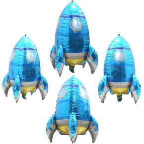 4D Universe Space Rocket Balloons Galaxy Planet Science Fiction Interstellar Aviator Adventure Birthday Decoration, 4 Pack SelfStand Rocket Ship Balloons Spaceman Astronaut Outer Space Party Suppliers