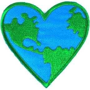 Love Earth Heart Embroidered Iron on Patch Save Nature World Valentine Peace