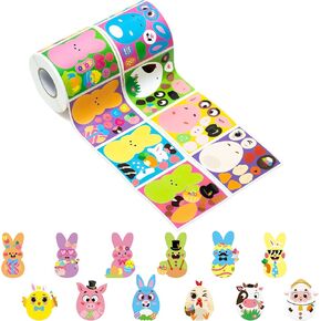Haooryx Easter DIY Stickers Roll - 300pcs Easter Cross-Shaped Make A Cross Scene Kids' Stickers Roll Make Your Own Giftwrap Decals Christian Religious Jesus He is Risen Bunny Gift Wraping Tags Label