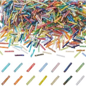 ph pandahall 1120pcs 14 ألوان تويست Bugle حبات ، 12 × 2 مم أنبوب الخرز الزجاجية بذور الزجاج حبات قوس قزح فضفاضة الفواصل مع فتحة 0.8 ملم لقلاع DIY قلادة المجوهر