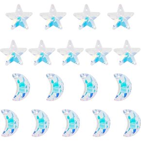 18 Pcs Crystal AB Glass Loose Beads Charms 20 mm Moon 18mm Star Shaped Pendants for Bracelet Necklace Earring DIY Jewelry Craft Making Decorations for Women Gifts