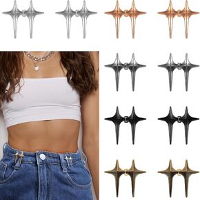 10 Sets Pant Waist Tightener, Adjustable Waist Cincher Clip Detachable Metal Cross Star Button Pins for Jeans No Sewing Jean Buttons for Loose Jeans Pants Skirts Sleeves(5 Color)