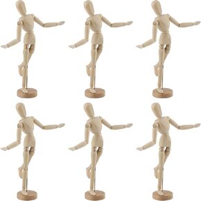 6 PCS 5.5 Inch Poseable Wood Mannequin Doll, Wood Drawing Mannequin, Wood Art Mannequin Model with Base, Articulated Wood Figure Human Model for Decor, Painting, Gift