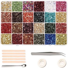 Crushed Glass Craft Glitter Fine for Resin Art, 24 Colors Small Broken Glass Resin Accessories Irregular Metallic Crystal Chips Chunky Sequins for Nail DIY Vase Filler Epoxy Jewelry Making Decoration