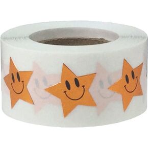 Metallic Gold Happy Face Star Shape Stickers 0.75 Inch 500 Adhesive Labels