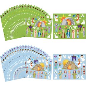 WATINC 50 Sheet Make a Resurrection Scene Stickers, Easter Jesus He Lives Nativity Sticker Craft Kit Birthday Party Game, Religious Education Parties Supplies Classroom Activity Reward Gifts