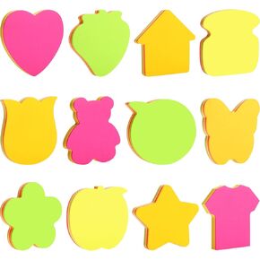 Leinuosen 12 Pieces Sticky Notes Shape 3 Inch Bright Colors Self-Stick Pads Multiple Colors Sticky Notes Gifts for Classroom Office Supply, 100 Sheets/Pad (Novel)