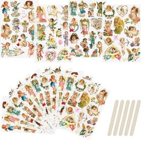 Wandic 16 Sheets فرك على ملصق النقل ، موضوع القزم نقل ملصقات سجل القصاصات DIY DIY لبطاقات المعايدة ديكور التغليف ، 4 * 6in
