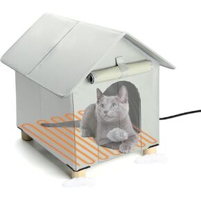 Bwogue House House House House for ourdive في فصل الشتاء ، ومأوى قطة متقطعة ومقاومة للماء للقطط الخارجية ، منزل قطة متقطعة من الخارج (رمادي) (رمادي) (رمادي)