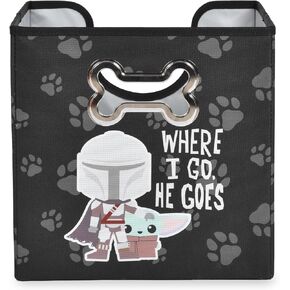 Star Wars for Pets THE MANDALORIAN and GROGU Where I Go, He Goes Pet Toy Storage Bin, Fabric Dog Toy Storage Bin, Black and Gray 12 x 12 x 12 | Foldable Cube Storage Bin