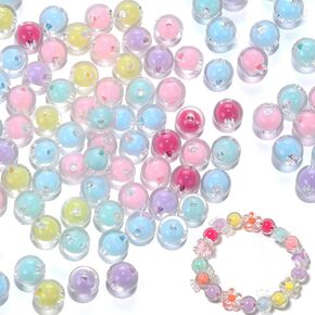 LadayPoa 300pcs 8mm Transparent Candy Cute Bubble Beads Acrylic Colorful Round Crackle Beads for Jewelry Making Kawaii Lampwork Beads for Bracelet Making Craft Beads Christmas Ornament Gifts