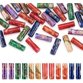 30Pcs Column Tube Beads for Jewelry Making, Colorful Column Imperial Jasper Gemstone Beads, Cylinder Loose Beads Healing Crystal Energy Stone Beads 12-13mm for DIY Bracelet Necklace Making