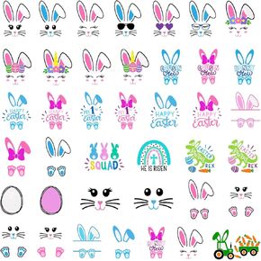 iMagitek 40 Pieces Bunny Face Stickers for Crafts Easter Vinyl Bunny Face Decals for Glass Water Bottles Cup Window Wall Easter Decorations