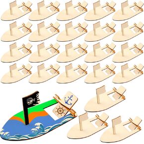 Haconba 24 Pack غير مكتمل DIY Craft Wooden Sailbat Wood Rubber Band Paddle Sailate للطلاء لأنشطة DIY الحرفية