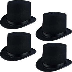 4 Pack Black Top Hat Felt Tuxedo Costume Coachman Magician Hat for Halloween Party Dress Up Circus Accessories
