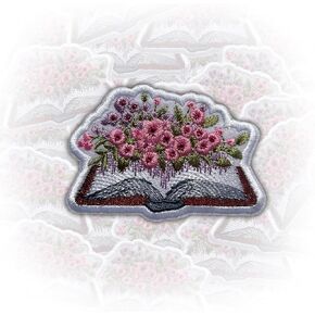 Open Book Floral Patch, Bookish 3 Inches Iron On/Sew On Embroidered Applique Fabric Floral Book Lover Patches for Clothes Backpacks Hat Jeans, Bookish Embroidery Patches for Literary Lovers