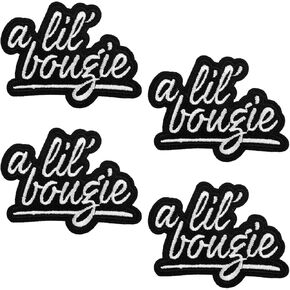 4pcs A Lil' Bougie Iron Patches, 3.31x2.36 Inch Funny Iron on Patches Black and White Letters Patches Decorative Embroidered Iron-On Patch for Clothes Hats Bags Embroidery Crafts