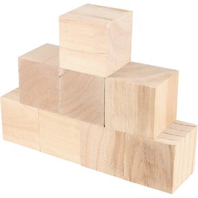 SINJEUN 8 Pack 2.75 Inch Wooden Cubes, Natural Unfinished Wooden Block, Natural Solid Wood Cube Block for Puzzle Making, DIY Projects, Home Decoration