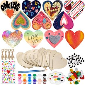36pcs Wooden Hearts for Crafts, Valentine's Day Heart Ornaments Hanging Decorations, Unfinished Wood Heart Painting Craft Kit, DIY Valentines Crafts for Adults Classroom Gift Party Activities
