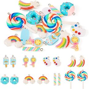 Craftdady Colorful Animal Food Fruit Pattern Resin Pendants Opaque Cute Cartoon Pendant Charms Dangle Charms Hang Ornaments for DIY Craft Necklace Bracelet Earring Keychain Jewelry Making Decor