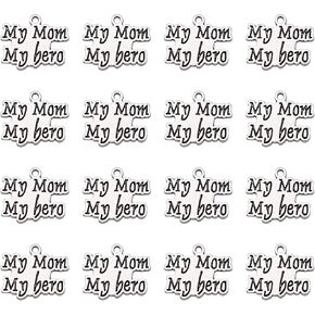 Pandahall 20pcs My Mom My Hero Alloy Pendants Antique Silver Words Charms Tibetan Style for Mother's Day Theme Jewelry Making Bracelet Keychain