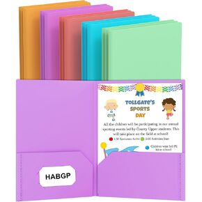Habgp Plastic Folders with Pockets, 5 Assorted Colors Heavy Duty File Folders with Business Card Slot, 2-Pocket Folder for School, Office, Business, Letter Size 10 Pack