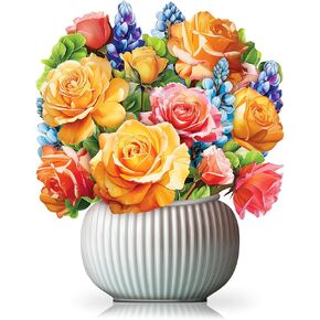 Paper Pop-Up Flower Card, Rose, Forever Flowers Bouquet 3D Popup Greeting Cards, Blank Note Envelope, Birthday Gift Cards, Mother's Day, Holiday Decorations