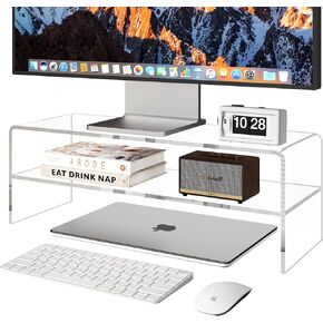 X-cosrack Acrylic Monitor Stand Riser,Clear Monitor Riser for Desk,Computer Stand for Office Desk Accessories and Organizers,Monitor Shelf for Laptop,PC,Printer,Screen,2-Tier