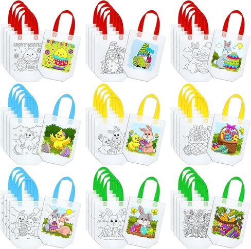 Kacctyen 45pcs Easter Coloring Goodie Bags Color Your Own Graffiti Bags Reusable Art Party Favor for Easter Barnyard Birthday in Kuwait