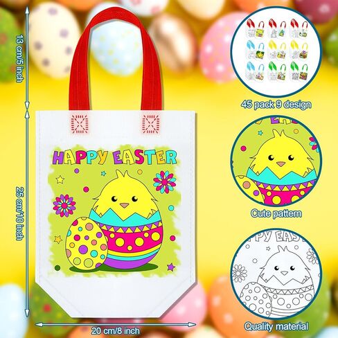 Kacctyen 45pcs Easter Coloring Goodie Bags Color Your Own Graffiti Bags Reusable Art Party Favor for Easter Barnyard Birthday in Kuwait