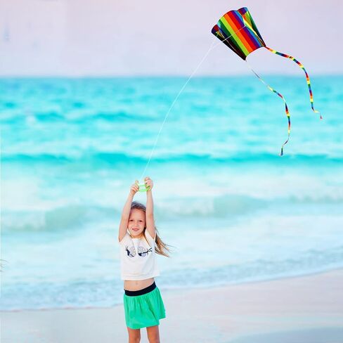 HENGDA KITE for Kids&Adults Rainbow Parafoil Kite with Long Tail,with 700 Feet Kite Reel String, Easy to Fly, Suitable for Children to Play, do not Need to Assemble，Perfect for Beach Fun in Saudi Arabia