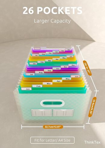ThinkTex 26 Pockets Accordion File Organizer, Upright & Open Top, A-Z Colorful Tabs, Larger Capacity Expanding File Folder, Letter/A4 Size for School, Home and Office - Green in Saudi Arabia