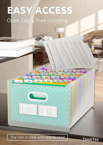 ThinkTex 26 Pockets Accordion File Organizer, Upright & Open Top, A-Z Colorful Tabs, Larger Capacity Expanding File Folder, Letter/A4 Size for School, Home and Office - Green in Saudi Arabia