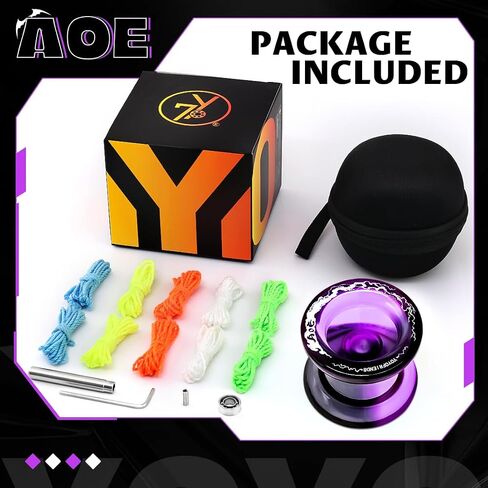 7YO Professional Responsive Yoyo for Beginners, Fingerspin Yoyo for Kids, Dual Purpose Yo-yo AOE Tug Return with 10 Strings, Bag, KK Bearing, Axle, Bearing Removal Tool (Blue Yellow) in Saudi Arabia