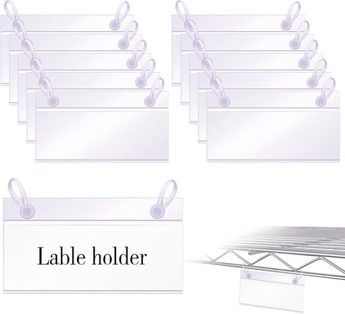 ELEMGULY Basket Label Holders, 40PCS Plastic Basket Label Clips with Easy Button Lock Design, Wire Shelf Label Holder Wire Rack Display Holder Price Sign for Home Market (40pcs Label Paper Included) in Kuwait