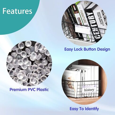 ELEMGULY Basket Label Holders, 40PCS Plastic Basket Label Clips with Easy Button Lock Design, Wire Shelf Label Holder Wire Rack Display Holder Price Sign for Home Market (40pcs Label Paper Included) in Kuwait