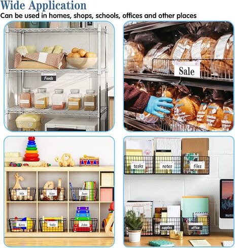 ELEMGULY Basket Label Holders, 40PCS Plastic Basket Label Clips with Easy Button Lock Design, Wire Shelf Label Holder Wire Rack Display Holder Price Sign for Home Market (40pcs Label Paper Included) in Kuwait