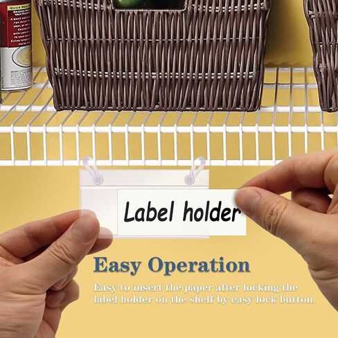 ELEMGULY Basket Label Holders, 40PCS Plastic Basket Label Clips with Easy Button Lock Design, Wire Shelf Label Holder Wire Rack Display Holder Price Sign for Home Market (40pcs Label Paper Included) in Kuwait