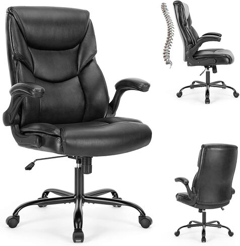 Elevon Computer Gaming Chair, Ergonomic Office Chair Heavy Duty Task Desk Chair with Flip-up Arms, PU Leather, Adjustable Swivel Rolling Chair with Wheels in Saudi Arabia