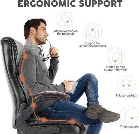 Elevon Computer Gaming Chair, Ergonomic Office Chair Heavy Duty Task Desk Chair with Flip-up Arms, PU Leather, Adjustable Swivel Rolling Chair with Wheels in Saudi Arabia