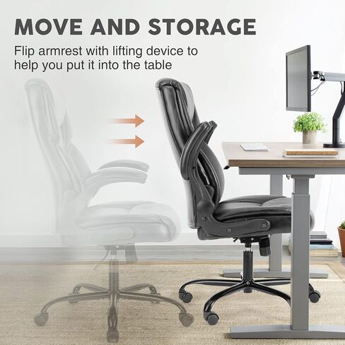 Elevon Computer Gaming Chair, Ergonomic Office Chair Heavy Duty Task Desk Chair with Flip-up Arms, PU Leather, Adjustable Swivel Rolling Chair with Wheels in Saudi Arabia