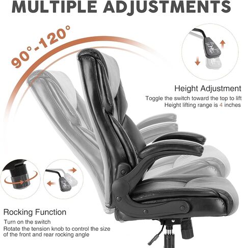 Elevon Computer Gaming Chair, Ergonomic Office Chair Heavy Duty Task Desk Chair with Flip-up Arms, PU Leather, Adjustable Swivel Rolling Chair with Wheels in Saudi Arabia