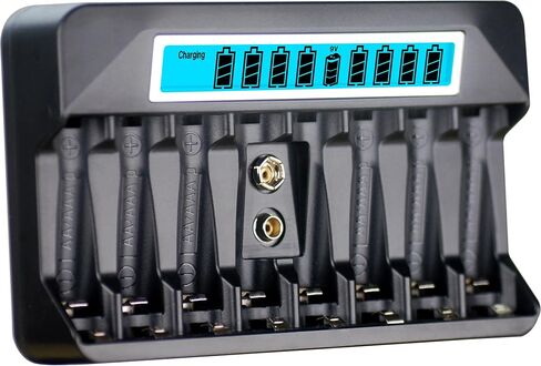 AA AAA 9V NiMH Battery Charger 9 Slots Independent Fast Charger 500mA Impulse Charging, Wide LCD Screen Display USB-C 5V Input in Saudi Arabia
