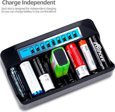 AA AAA 9V NiMH Battery Charger 9 Slots Independent Fast Charger 500mA Impulse Charging, Wide LCD Screen Display USB-C 5V Input in Saudi Arabia