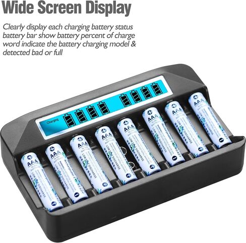 AA AAA 9V NiMH Battery Charger 9 Slots Independent Fast Charger 500mA Impulse Charging, Wide LCD Screen Display USB-C 5V Input in Saudi Arabia