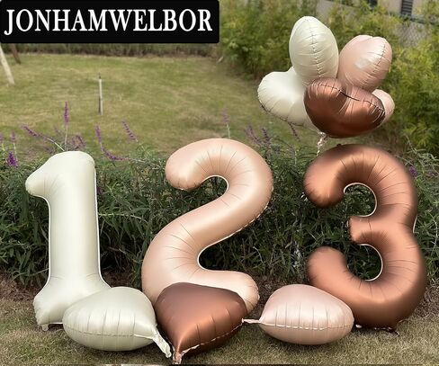 Jonhamwelbor 40 inch Light Brown Number 2 Balloon Caramel Retro Apricot Large Big Foil Helium Mylar Number Balloon with Heart Balloons for Girl Boy 2nd Year Old Birthday Party Decor (40 inch Beige 2) in Kuwait