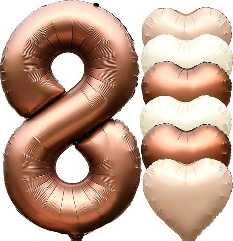 Jonhamwelbor 40 inch Light Brown Number 2 Balloon Caramel Retro Apricot Large Big Foil Helium Mylar Number Balloon with Heart Balloons for Girl Boy 2nd Year Old Birthday Party Decor (40 inch Beige 2) in Kuwait