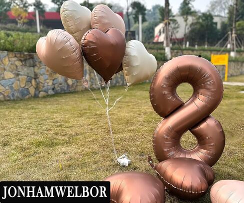 Jonhamwelbor 40 inch Light Brown Number 2 Balloon Caramel Retro Apricot Large Big Foil Helium Mylar Number Balloon with Heart Balloons for Girl Boy 2nd Year Old Birthday Party Decor (40 inch Beige 2) in Kuwait