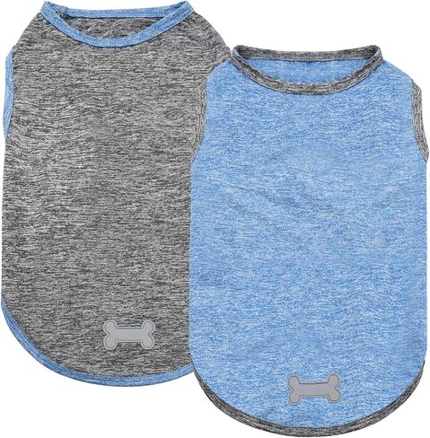 KYEESE 2 Pack Dog Shirts Quick Dry Soft Stretchy Dog T-Shirts with Reflective Label Tank Top Sleeveless Vest Sun Protection Dog Clothes for Small Dogs, Large, Light Blue+Grey in Kuwait